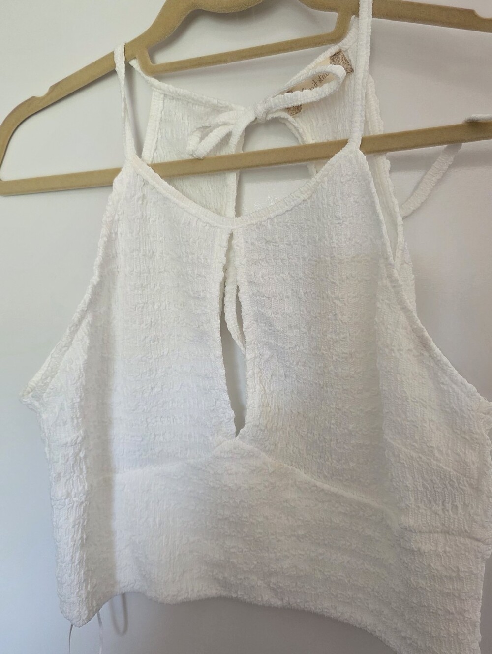 Altar'd State white textured halter crop top distinct front keyhole cutout SZ. L